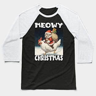 Meowy Christmas, Funny Cute Cat on a Chicken Baseball T-Shirt